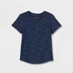 Toddler Boys' Striped Henley Short Sleeve T-Shirt - Cat & Jack Navy 4T