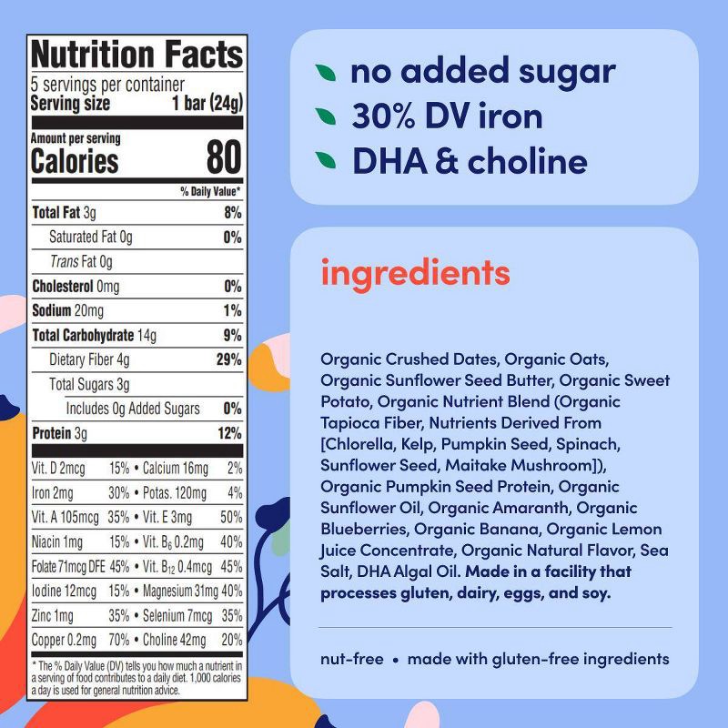 slide 2 of 4, Cerebelly Organic Blueberry Banana Sweet Potato Smart Snack Bars - 4.2oz/5pk, 4.2 oz, 5 ct