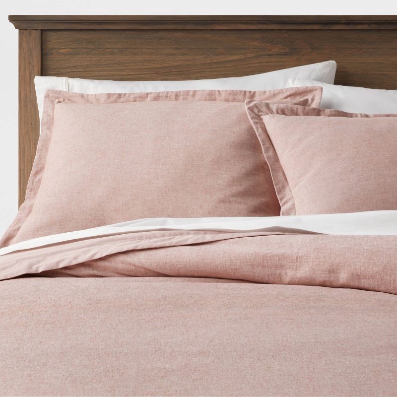 slide 2 of 6, Full/Queen Cotton Linen Chambray Duvet Cover & Sham Set Terracotta - Threshold™: Woven Bedding Sets with Inner Ties, OEKO-TEX Certified, 1 ct