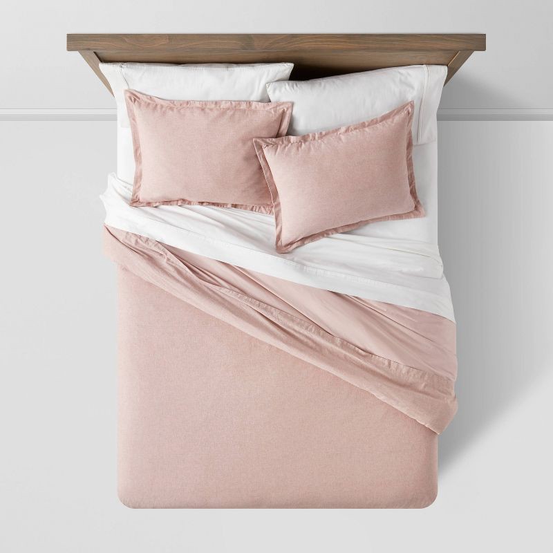 slide 3 of 6, Full/Queen Cotton Linen Chambray Duvet Cover & Sham Set Terracotta - Threshold™: Woven Bedding Sets with Inner Ties, OEKO-TEX Certified, 1 ct