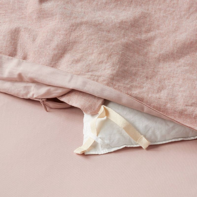slide 6 of 6, Full/Queen Cotton Linen Chambray Duvet Cover & Sham Set Terracotta - Threshold™: Woven Bedding Sets with Inner Ties, OEKO-TEX Certified, 1 ct