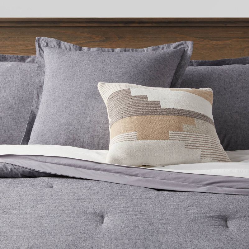 slide 2 of 4, Euro Cotton Linen Blend Chambray Decorative Throw Pillow Navy - Threshold™: Indoor Square Pillow, Zipper Closure, OEKO-TEX Certified, 1 ct