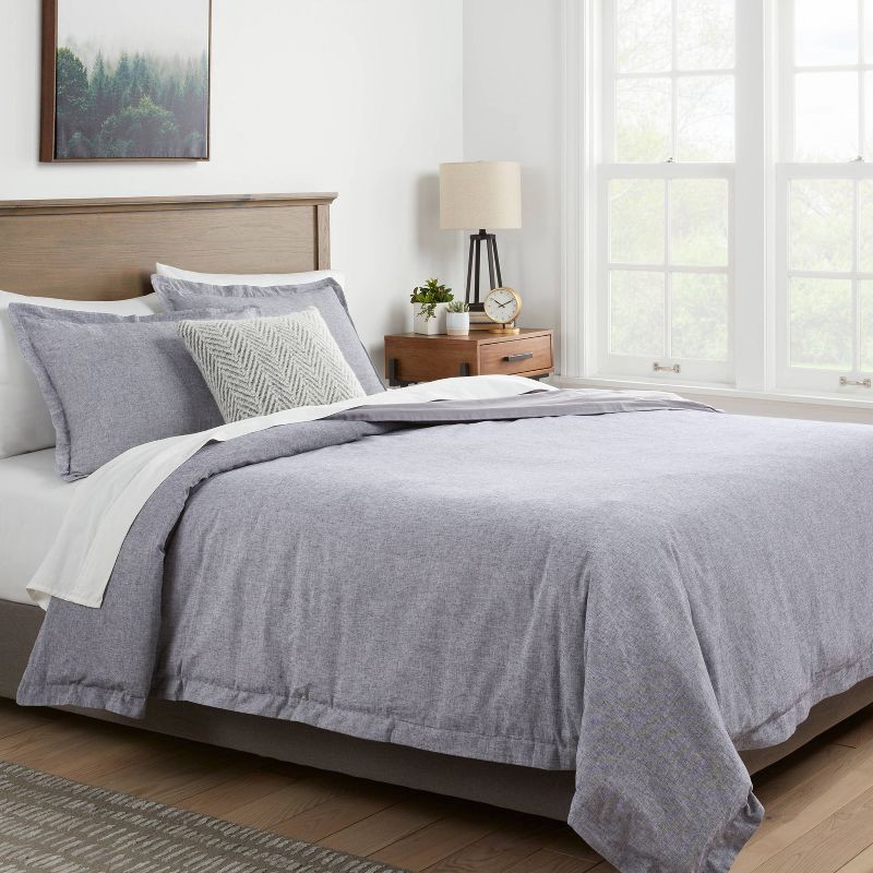 slide 2 of 6, King Cotton Linen Chambray Duvet Cover & Sham Set Navy - Threshold™: Woven Midweight Fabric, Zipper Closure, 1 ct