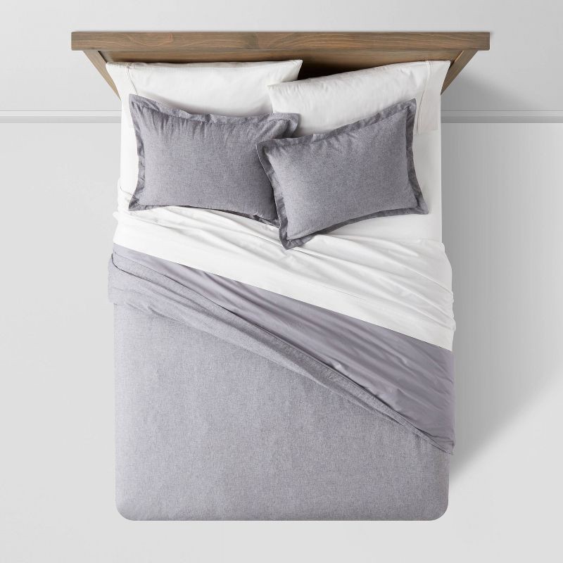 slide 3 of 6, King Cotton Linen Chambray Duvet Cover & Sham Set Navy - Threshold™: Woven Midweight Fabric, Zipper Closure, 1 ct