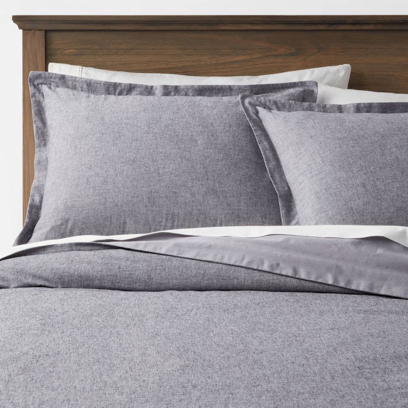 slide 1 of 6, Full/Queen Cotton Linen Chambray Duvet Cover & Sham Set Navy - Threshold™: Woven Bedding Sets, OEKO-TEX Certified, 1 ct