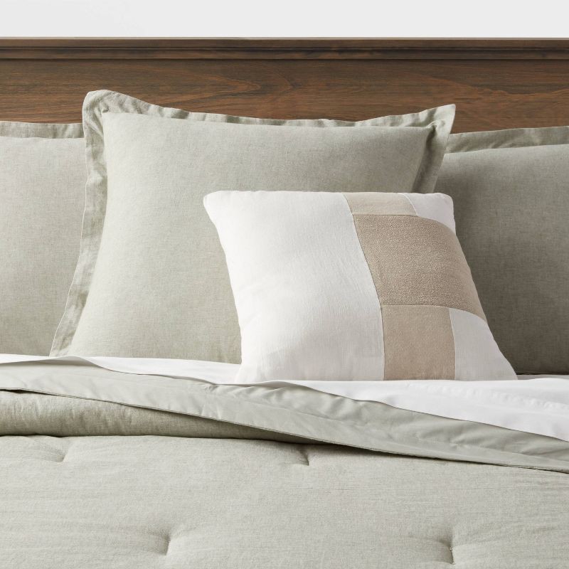 slide 2 of 4, Euro Cotton Linen Blend Chambray Decorative Throw Pillow Moss Green - Threshold™: Indoor Square Cushion, Zipper Closure, OEKO-TEX Certified, 1 ct