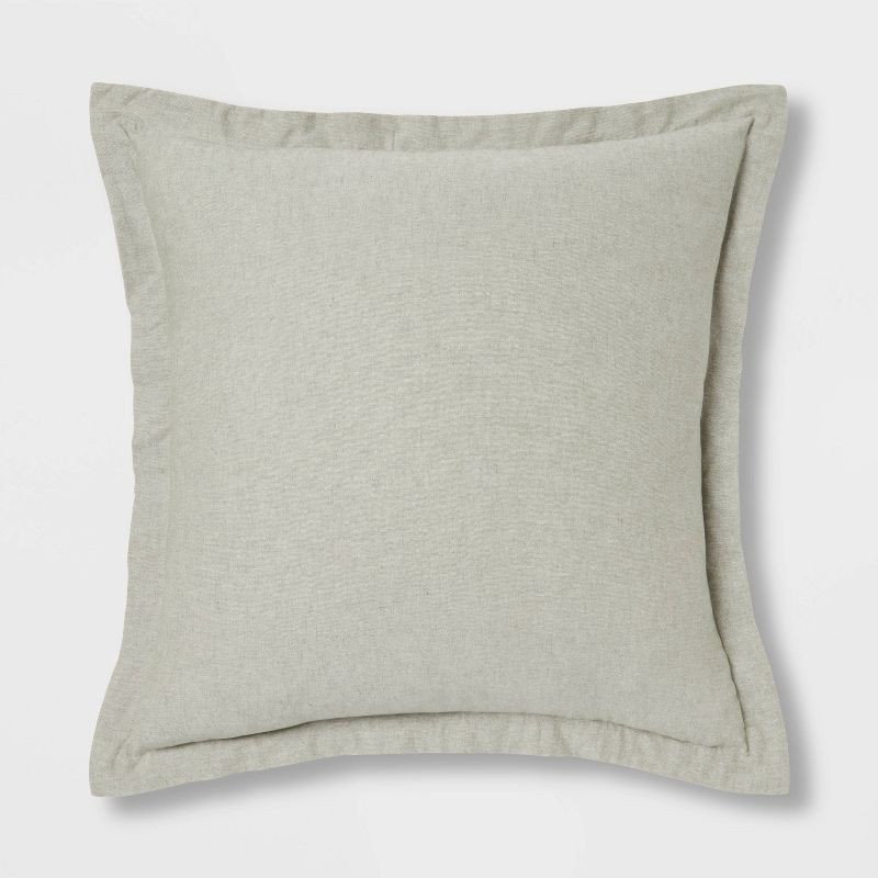 slide 1 of 4, Euro Cotton Linen Blend Chambray Decorative Throw Pillow Moss Green - Threshold™: Indoor Square Cushion, Zipper Closure, OEKO-TEX Certified, 1 ct