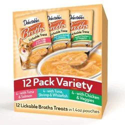 Delectables Hartz Broths Tuna, Salmon, Shrimp, Whitefish, Vegetable and Chicken Cat Treats - 12ct