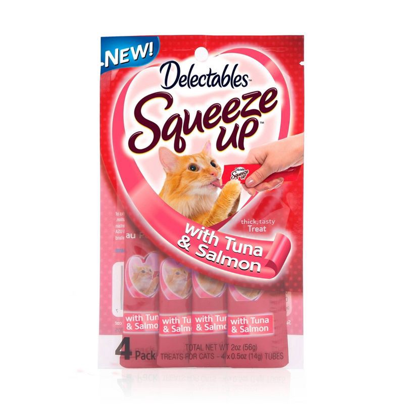 slide 1 of 3, Delectables Squeeze Up Tuna and Salmon Cat Treats - 4ct, 4 ct