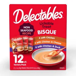 Delectables Hartz Bisque Non-Seafood Chicken, Cheese and Duck Cat Treats Pouch - 12ct/1.4oz