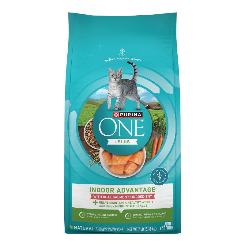 slide 1 of 8, Purina ONE Indoor Advantage Healthy Weight Natural Fish, Seafood and Salmon Flavor Dry Cat Food - 7lbs, 7 lb