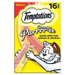 Temptations Creamy Puree with Chicken and Salmon Flavor Squeezable Lickable Variety Pack Cat Treats - 16ct
