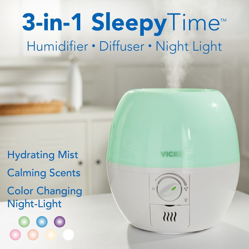 slide 4 of 11, Vicks 3-in-1 Sleepy Time Humidifier Diffuser Nightlight, 1 ct