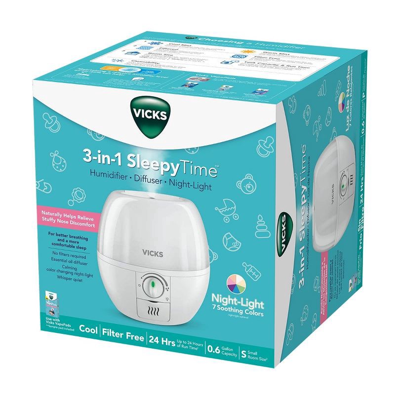 slide 11 of 11, Vicks 3-in-1 Sleepy Time Humidifier Diffuser Nightlight, 1 ct