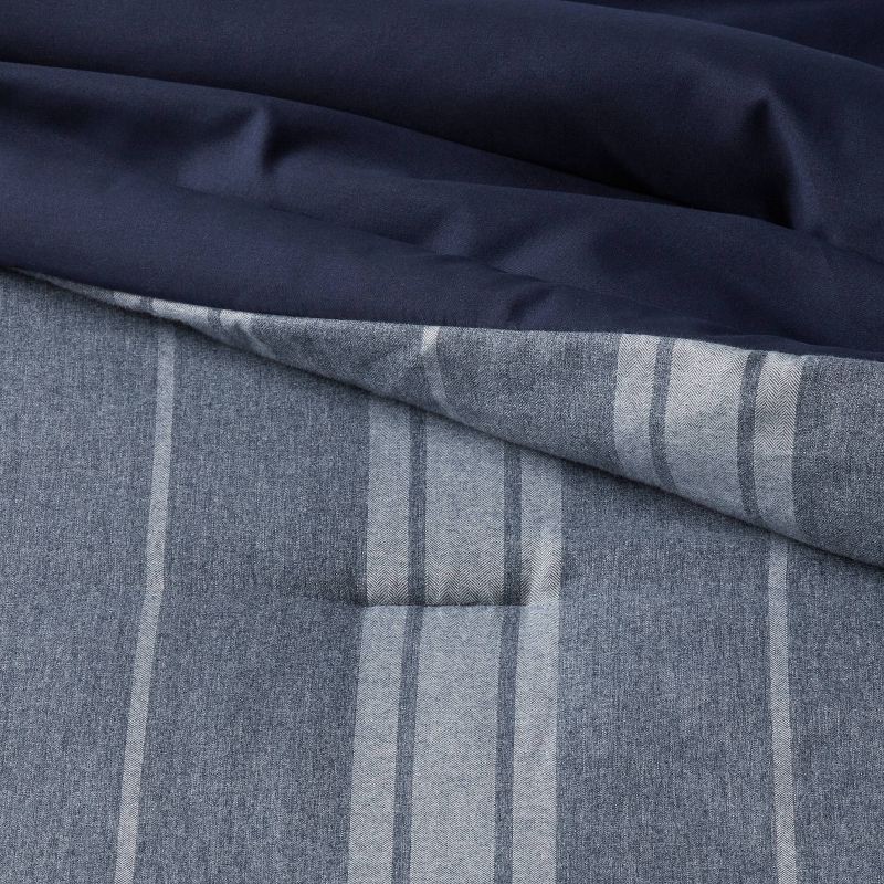 slide 5 of 8, 5pc Full/Queen Reversible Heathered Herringbone Stripe Comforter Set Blue - Threshold™: Includes Shams & Decorative Pillows, 1 ct