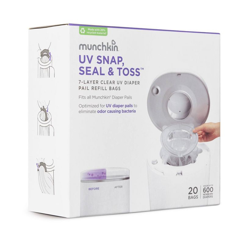 slide 8 of 9, Munchkin UV Snap, Seal & Toss Diaper Pail Refill Bags - 20pk, 20 ct