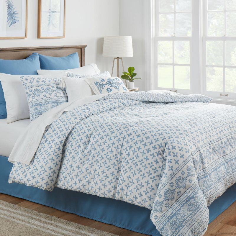 slide 2 of 9, 8pc King Block Print with Border Comforter Bedding Set Light Blue - Threshold™: Cotton Blend, Quilted, OEKO-TEX Certified, 8 ct