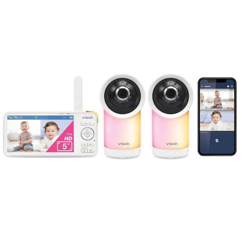 slide 1 of 7, V-Tech 5" HD Smart WiFi Pan Tilt Battery Video Baby Monitor with 2 Cameras: High-Definition Screen, Wi-Fi Enabled, 2-Way Talk, 1 ct