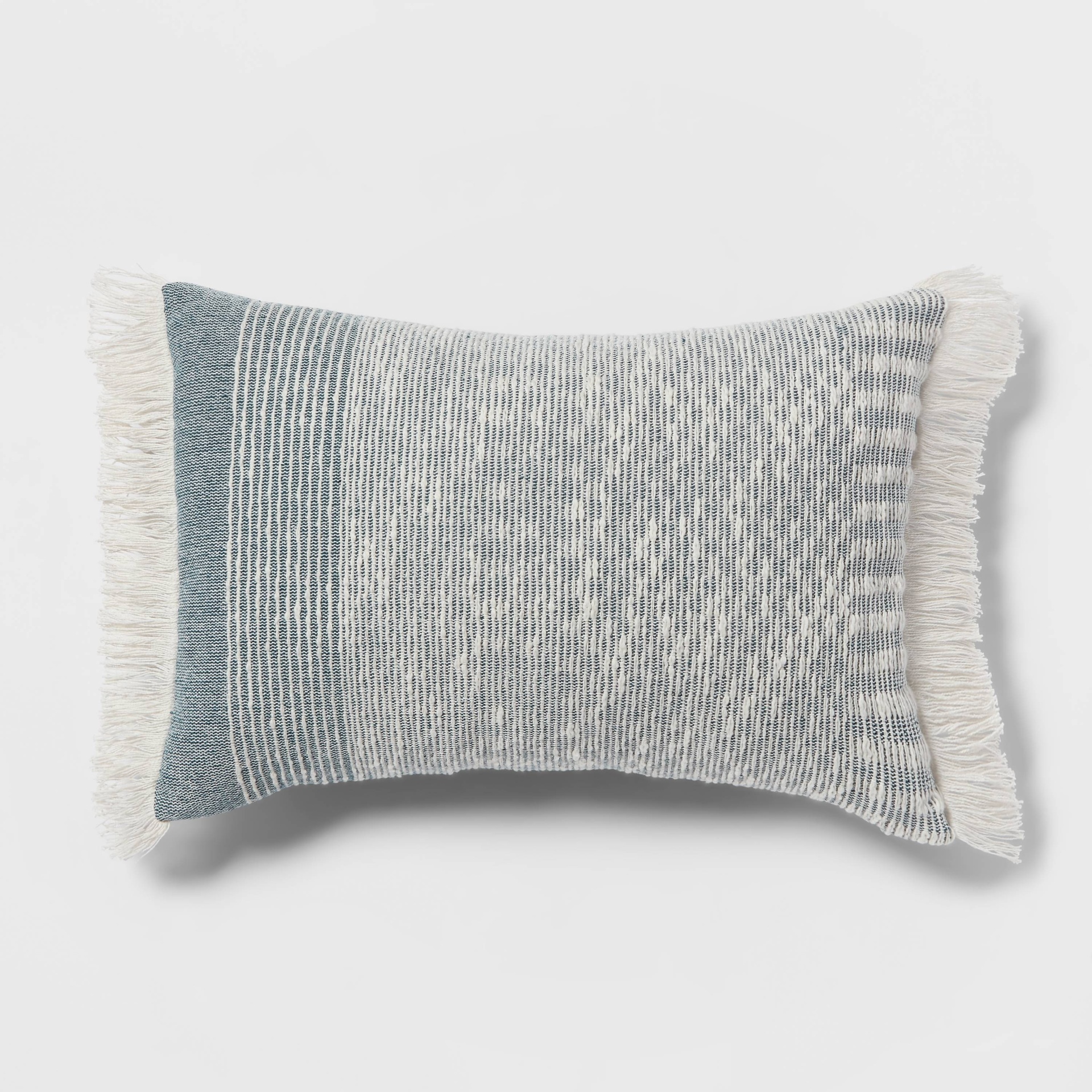 Oblong Woven Texture Fringe Decorative Throw Pillow Dark Teal Blue ...