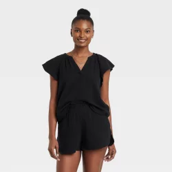 Women's Flutter Short Sleeve Blouse - Universal Thread Black M