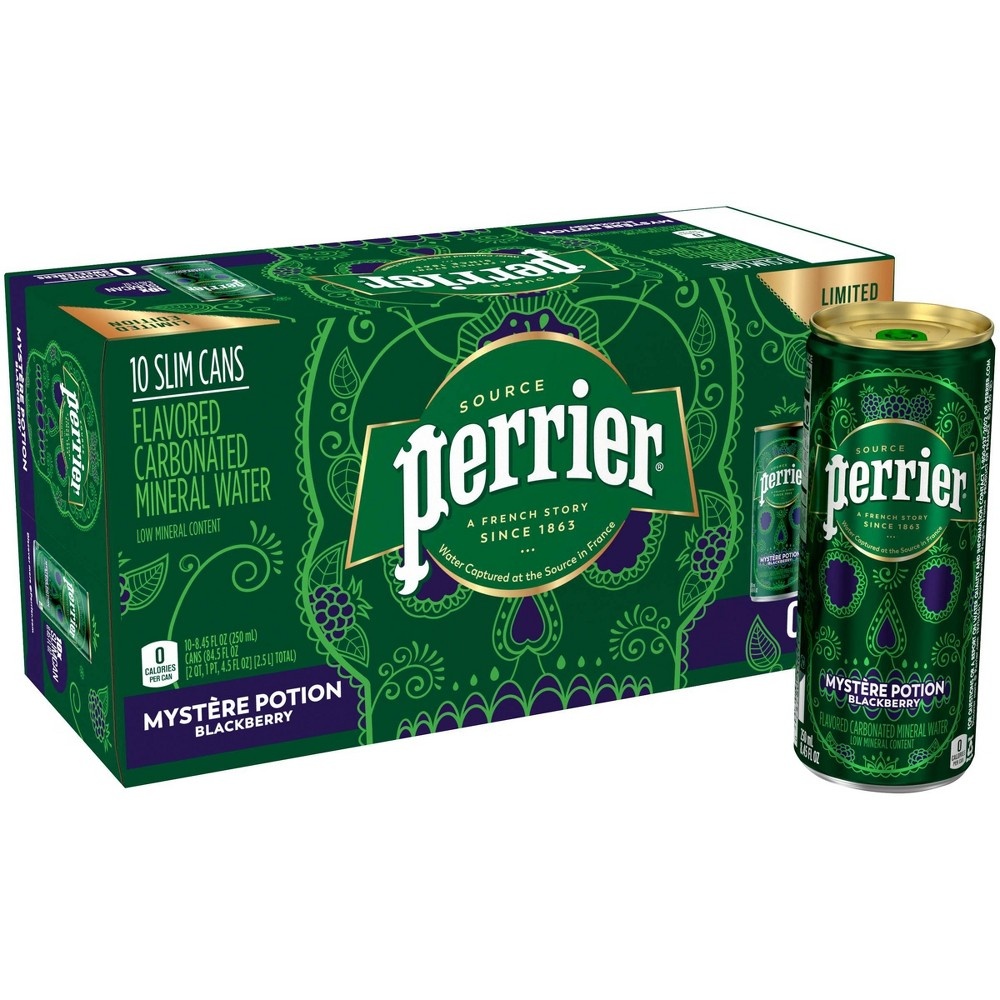 slide 2 of 3, Perrier Mystery Potion Blackberry Flavored Carbonated Mineral Water, 10 ct, 8.45 fl oz