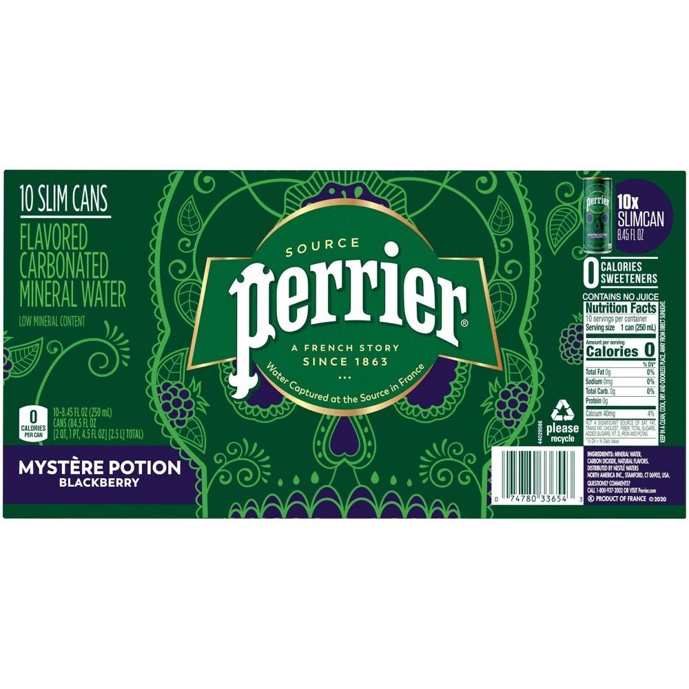 slide 3 of 3, Perrier Mystery Potion Blackberry Flavored Carbonated Mineral Water, 10 ct, 8.45 fl oz