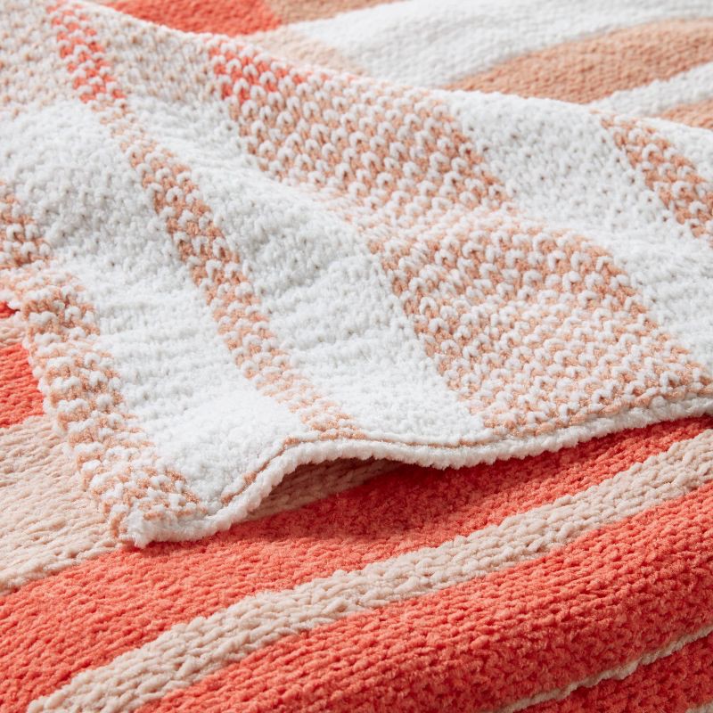 slide 3 of 3, Knit Chenille Kids' Throw Pink - Pillowfort™: Sensory Friendly Stripe Blanket, OEKO-TEX Certified, 48"x58", 1 ct