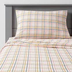 Twin Plaid Print Cotton Kids' Sheet Set - Pillowfort™: Percale, OEKO-TEX Certified, 3-Piece Bedding for Kids
