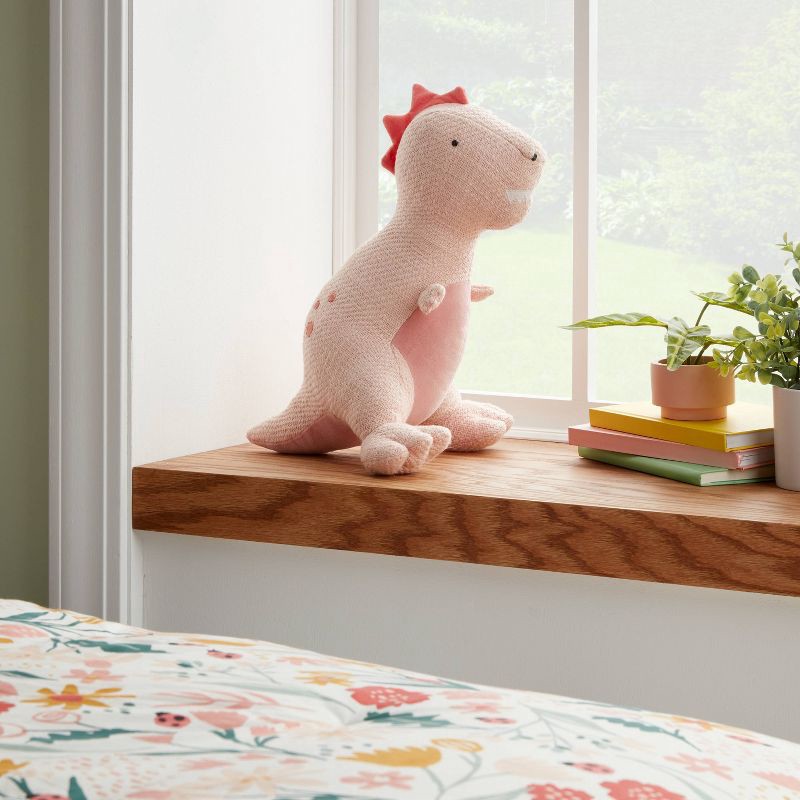 slide 2 of 3, Dinosaur Figural Kids' Pillow Pink - Pillowfort™: Novelty Plush, Cotton, OEKO-TEX Certified, Indoor Use, Stuffed Animal Design, 1 ct