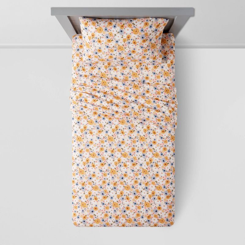 slide 3 of 4, Twin Vintage Floral Print Cotton Kids' Sheet Set - Pillowfort™, 1 ct