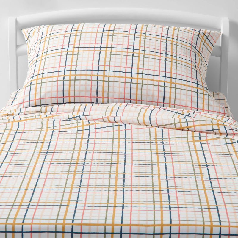 slide 1 of 2, Full Plaid Print Cotton Kids' Sheet Set - Pillowfort™": OEKO-TEX Certified, 1 ct