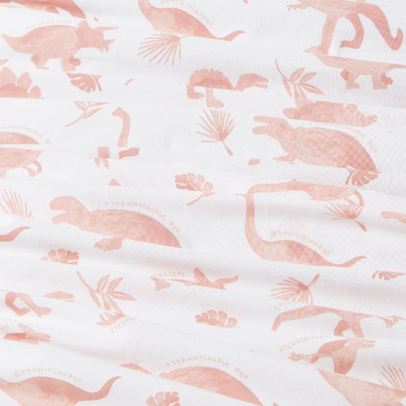 slide 4 of 4, Twin Dinosaur Cotton Kids' Sheet Set Pink - Pillowfort™: OEKO-TEX Certified, 3-Piece Bedding for Kids, 220 Thread Count, 1 ct