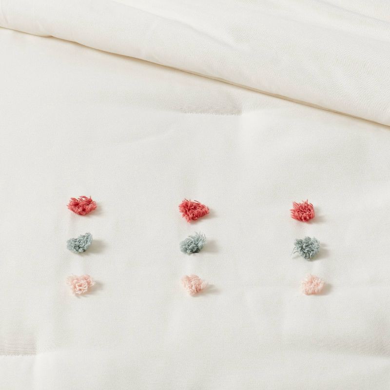 slide 4 of 4, Twin Pom Kids' Comforter Set Cream - Pillowfort™: Twin Bedding, Polka Dot, Quilted, OEKO-TEX Certified, 1 ct
