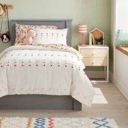 Twin Pom Kids' Comforter Set Cream - Pillowfort™: Twin Bedding, Polka Dot, Quilted, OEKO-TEX Certified