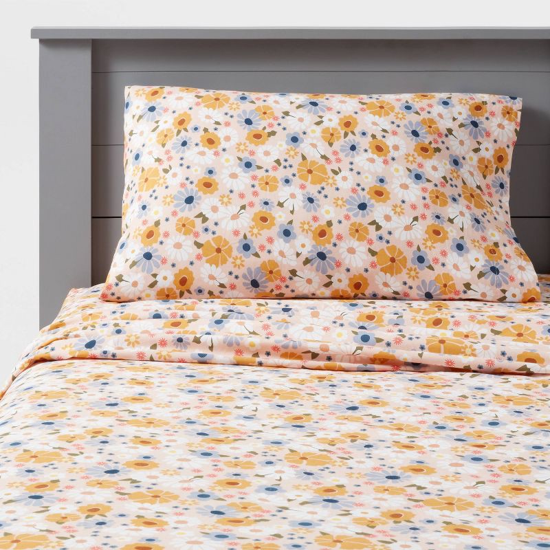 slide 1 of 3, Full Vintage Floral Print Cotton Kids' Sheet Set - Pillowfort™, 1 ct