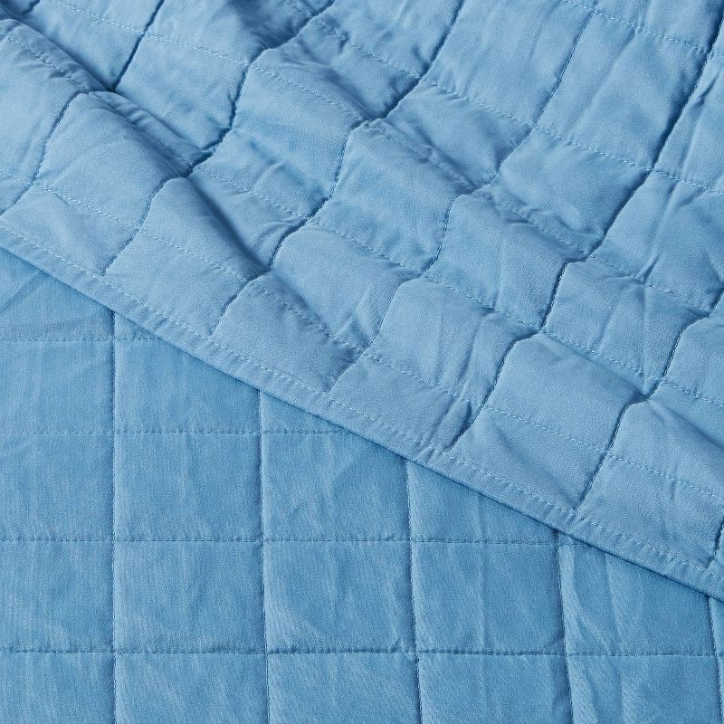 slide 3 of 3, Full/Queen Box Stitch Microfiber Kids' Quilt Blue - Pillowfort™, 1 ct