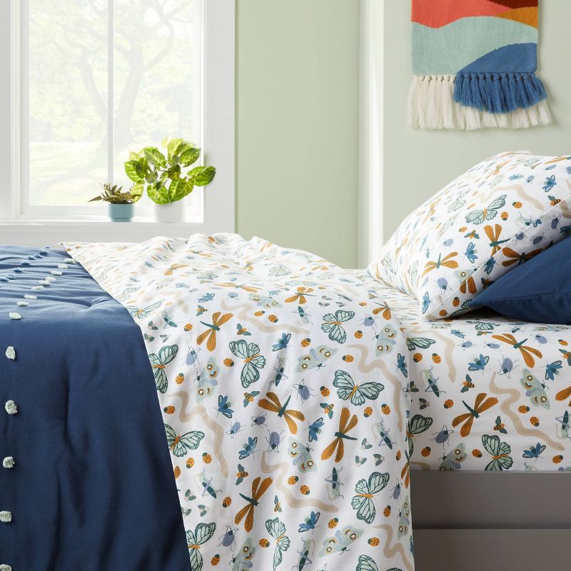slide 2 of 3, Full Insect Print Cotton Kids' Sheet Set - Pillowfort™: Pillowfort Bedding, Full Size, Kids Bedding, OEKO-TEX Certified, 1 ct