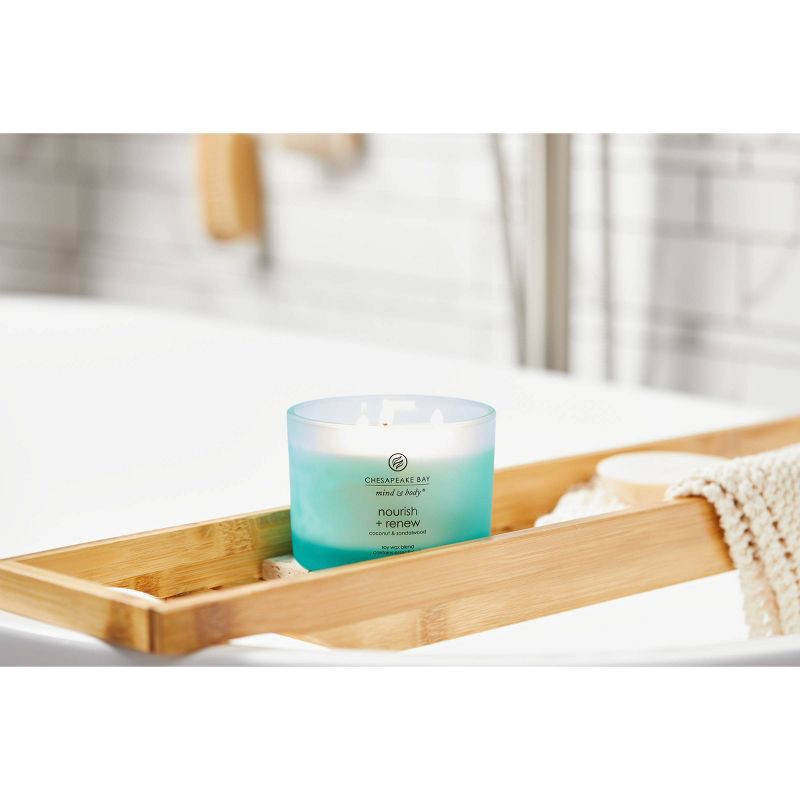 slide 6 of 7, 3-Wick Frosted Glass Nourish + Renew Lidded Jar Candle Light Blue 11oz - Mind & Body by Chesapeake Bay Candle: Soy Wax, Essential Oils, 11 oz