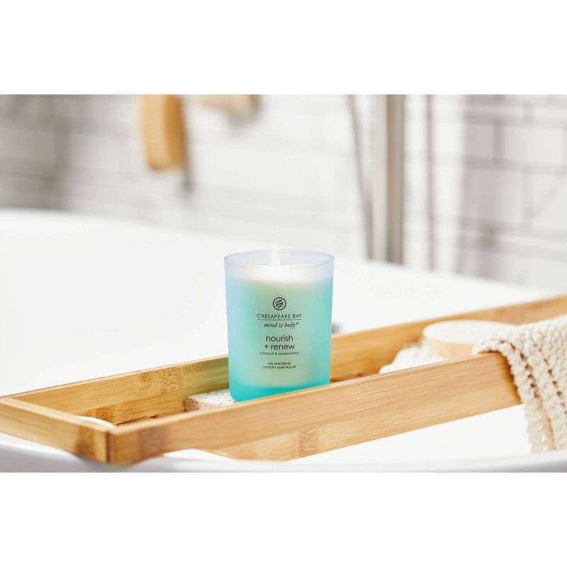 slide 5 of 6, Frosted Glass Nourish + Renew Lidded Jar Candle Light Blue 8.8oz - Mind & Body by Chesapeake Bay Candle: Soy Wax Blend, Essential Oils, 8.8 oz
