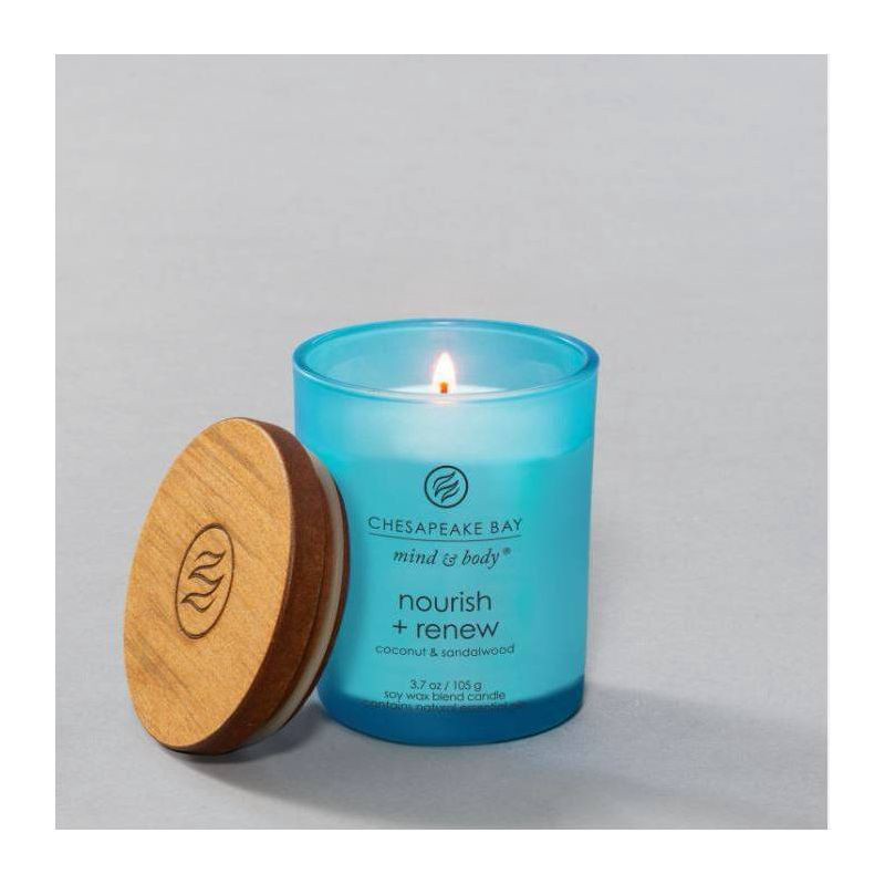slide 2 of 6, Frosted Glass Nourish + Renew Lidded Jar Candle Light Blue 3.7oz - Mind & Body by Chesapeake Bay Candle: Soy Wax Blend with Essential Oils, 3.7 oz