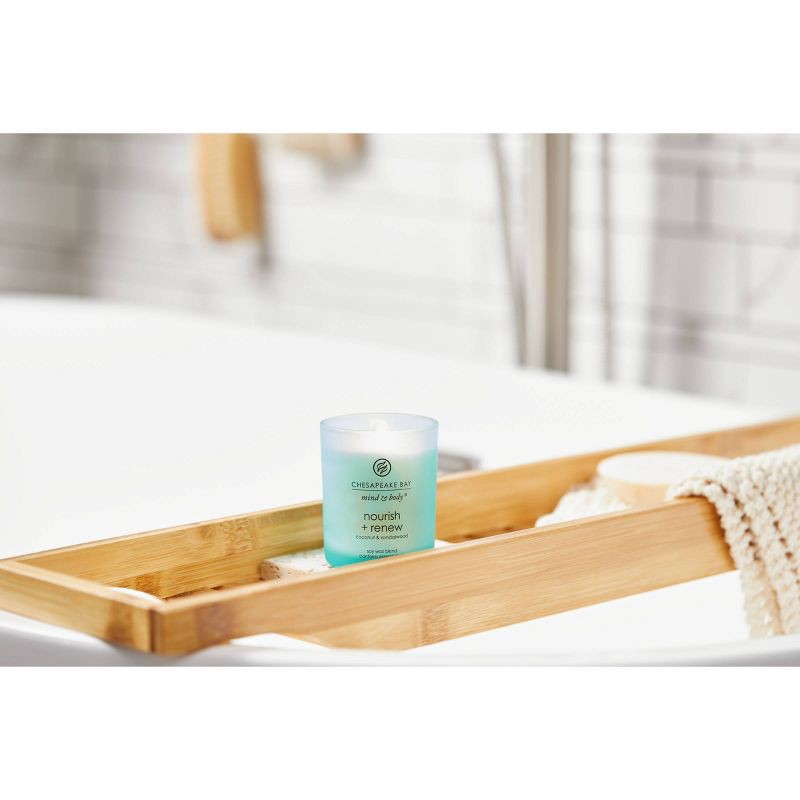 slide 5 of 6, Frosted Glass Nourish + Renew Lidded Jar Candle Light Blue 3.7oz - Mind & Body by Chesapeake Bay Candle: Soy Wax Blend with Essential Oils, 3.7 oz