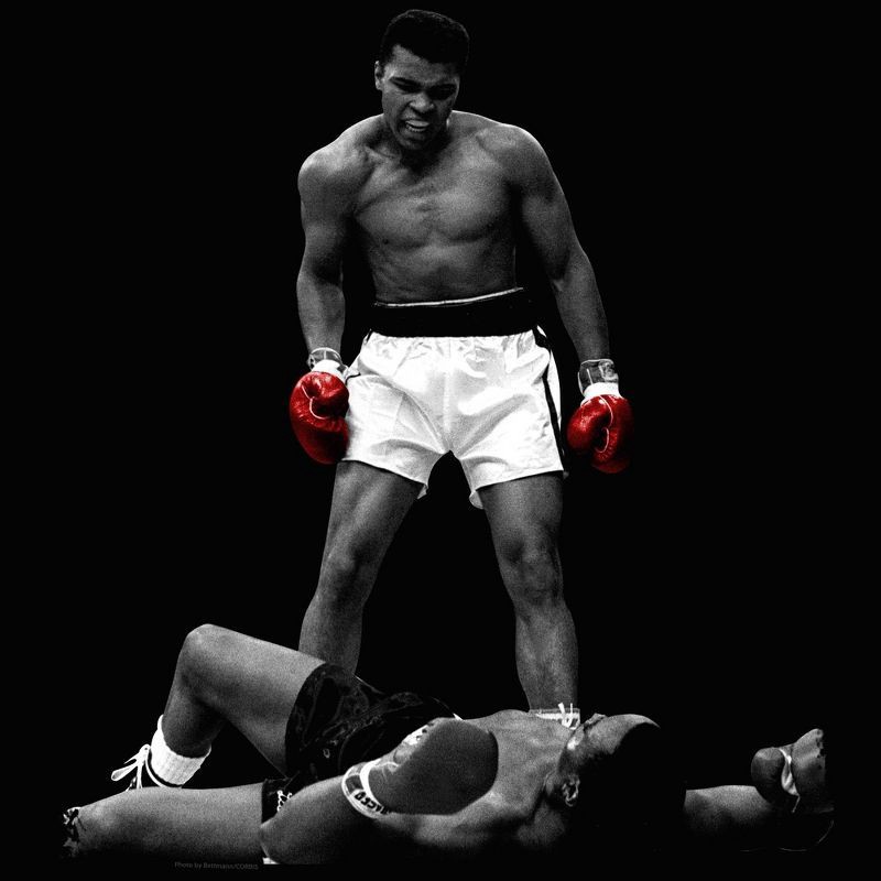 slide 2 of 2, Men's Muhammad Ali Short Sleeve Graphic T-Shirt - Black S: Cotton Crew Neck Pullover, Woven Below Waist, 1 ct