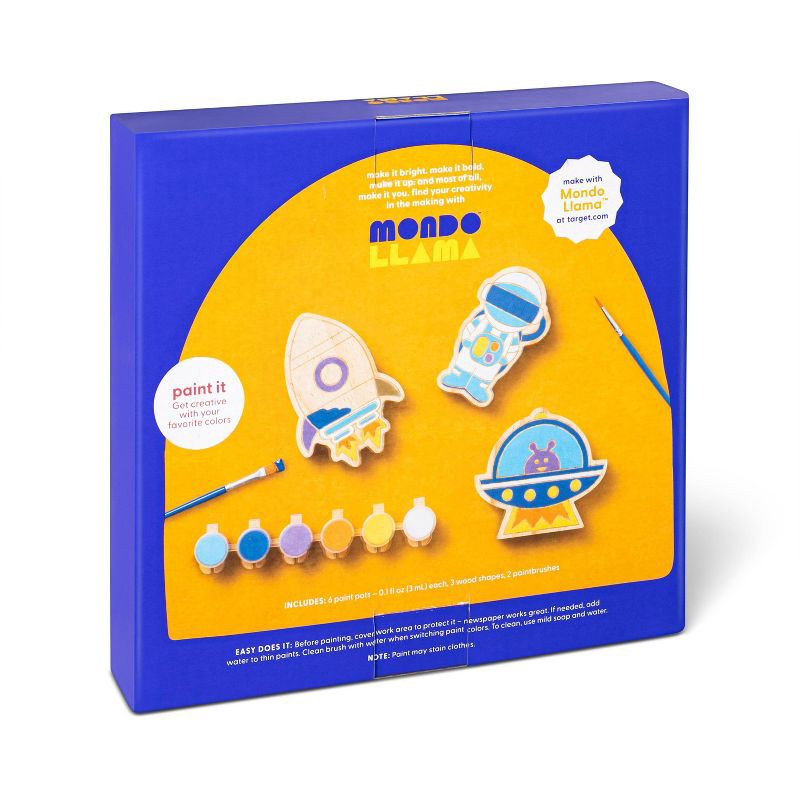 slide 3 of 4, 3pk Paint-Your-Own Wood Space Set - Mondo Llama™: Kids Craft Kit with Acrylic Paints & Brushes, Outer Space Theme, 3 ct