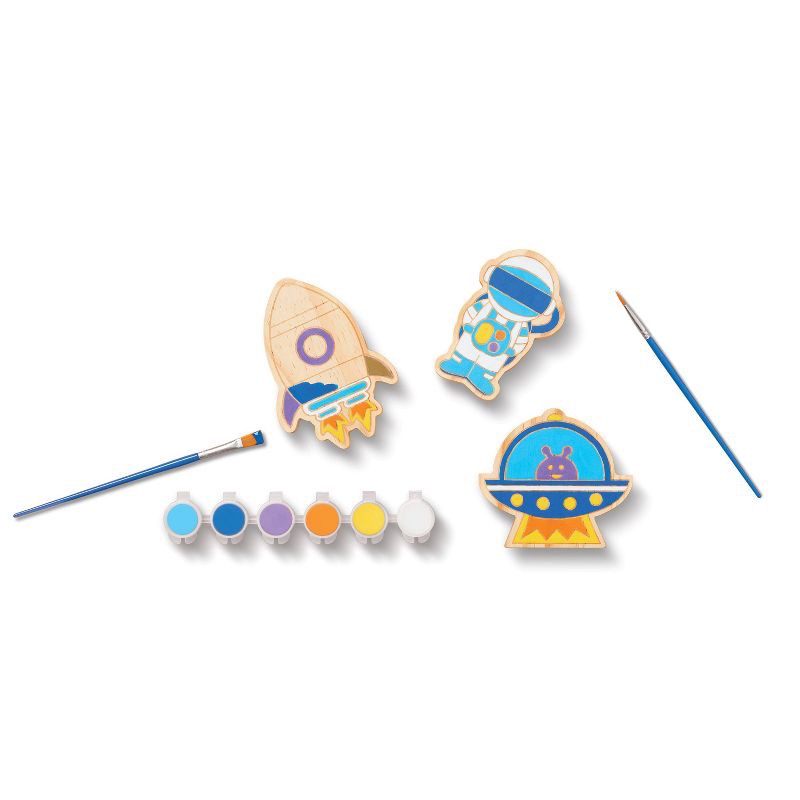 slide 4 of 4, 3pk Paint-Your-Own Wood Space Set - Mondo Llama™: Kids Craft Kit with Acrylic Paints & Brushes, Outer Space Theme, 3 ct