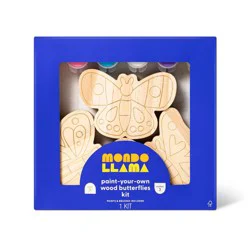 3pk Paint-Your-Own Wood Butterfly Set - Mondo Llama™: Kids Craft Kit with Acrylic Paints & Brushes, Non-Toxic