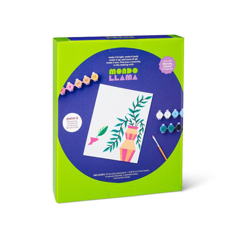 slide 3 of 4, 4pk Paint by Number Canvas boards Floral - Mondo Llama™: DIY Art Kit, Acrylic Paint & Brushes, Adult Craft Activity, 4 ct