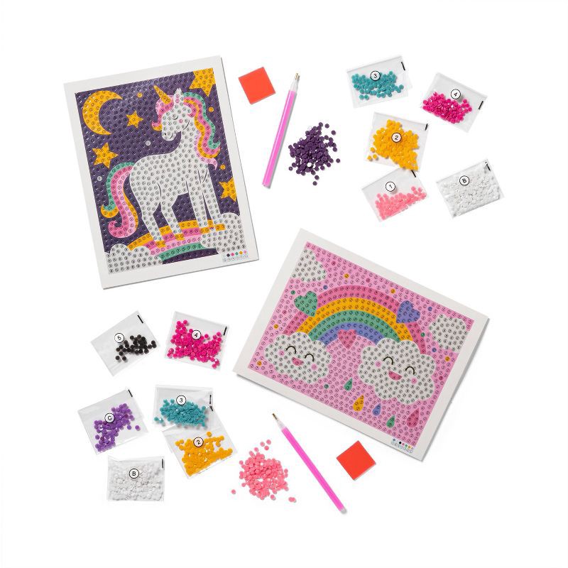 slide 2 of 4, 2pk 6''X6'' Gem Art Poster Unicorn/Rainbow - Mondo Llama™: DIY Gemstone Craft Kit for Kids, Ages 6+, 2 ct