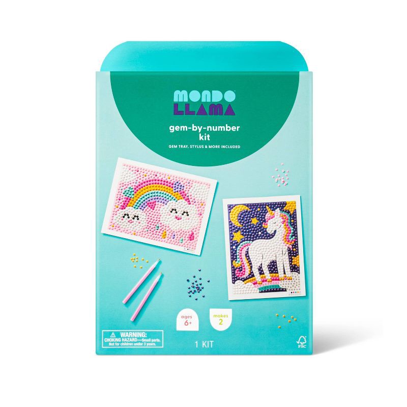 slide 1 of 4, 2pk 6''X6'' Gem Art Poster Unicorn/Rainbow - Mondo Llama™: DIY Gemstone Craft Kit for Kids, Ages 6+, 2 ct