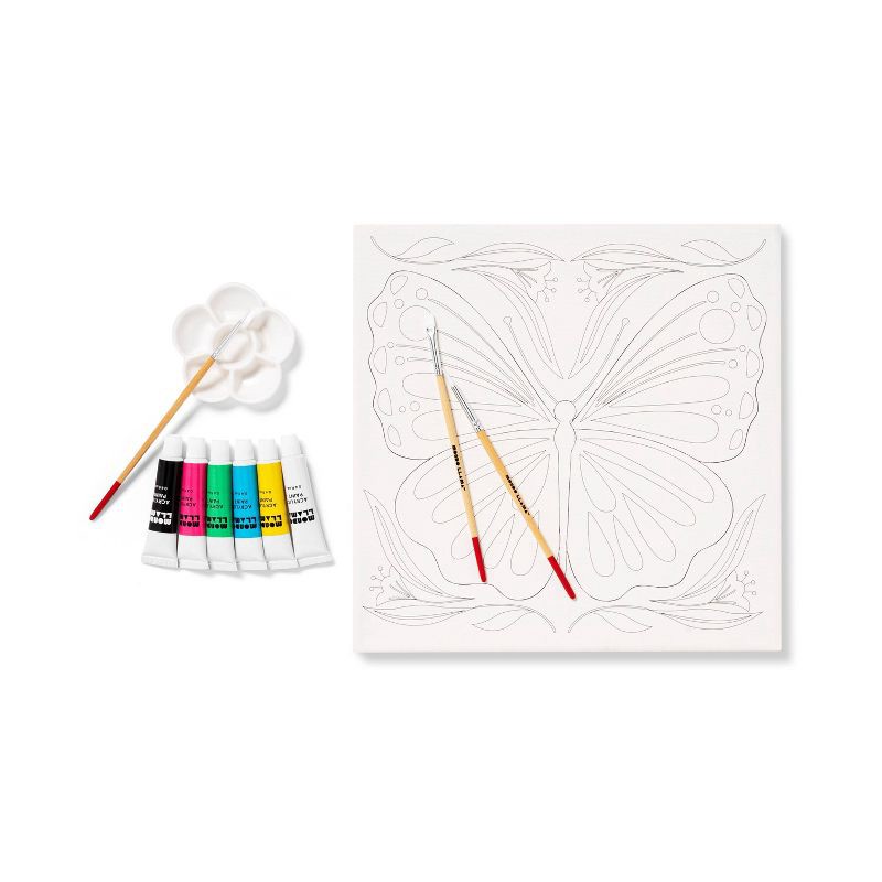 slide 2 of 4, 11''x11" Paint-Your-Own Canvas Craft Kit Butterfly - Mondo Llama™: DIY Art Kit with Paint, Tray, Brushes, Canvas Boards, 1 ct
