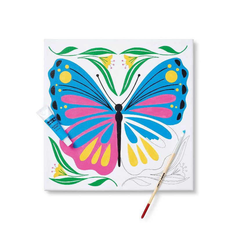 slide 4 of 4, 11''x11" Paint-Your-Own Canvas Craft Kit Butterfly - Mondo Llama™: DIY Art Kit with Paint, Tray, Brushes, Canvas Boards, 1 ct